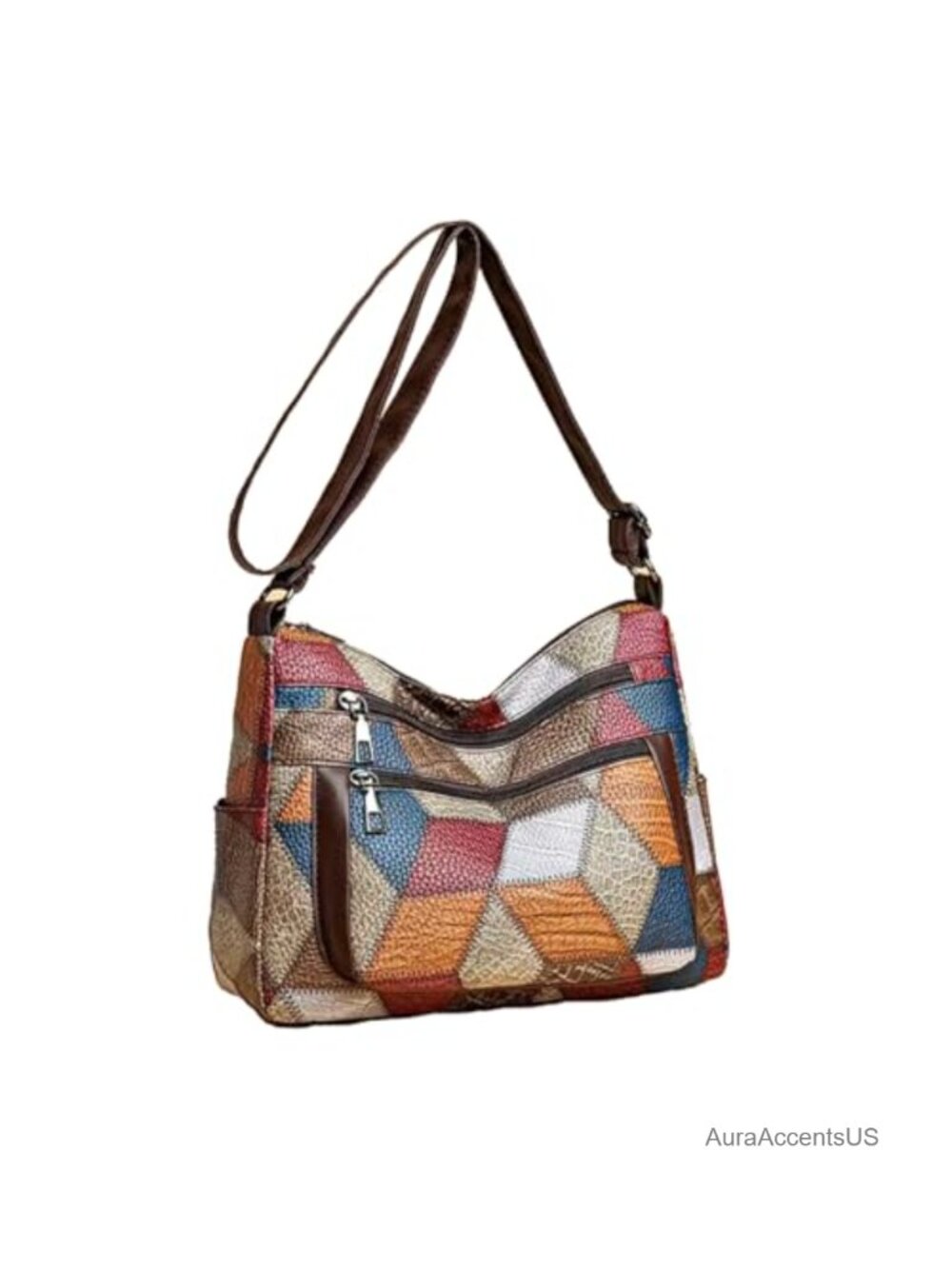 Faux Leather Crossbody Bag Adjustable Strap Multi Pockets Casual Purse